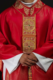 Red Chasuble with Rich Embroidery and Decorative Stones — product view