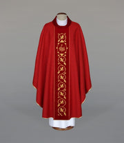 Red Chasuble with Rich Embroidery on Velvet Band — product view