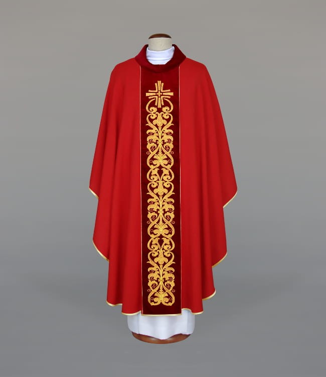 Red Chasuble with Rich Embroidery on Velvet Band – Variant II — product view
