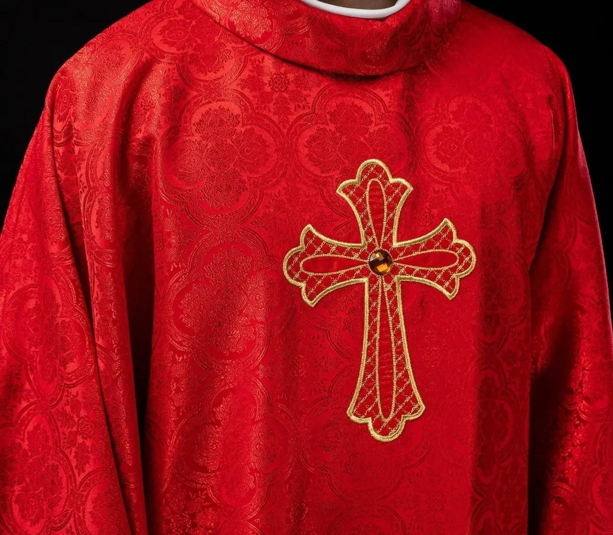 Red Embroidered Chasuble with Cross — product view