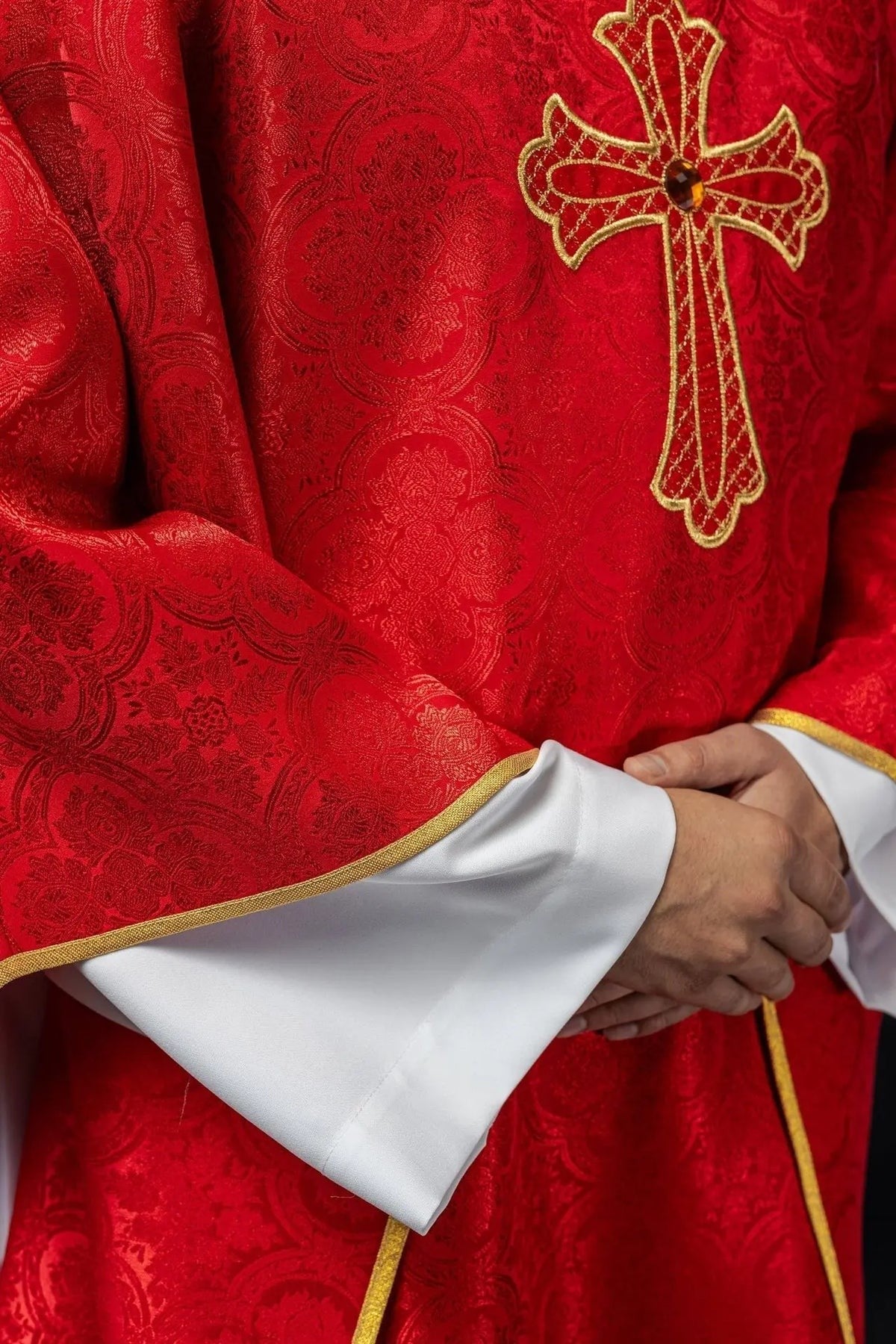 Red Embroidered Chasuble with Cross — symbol detail