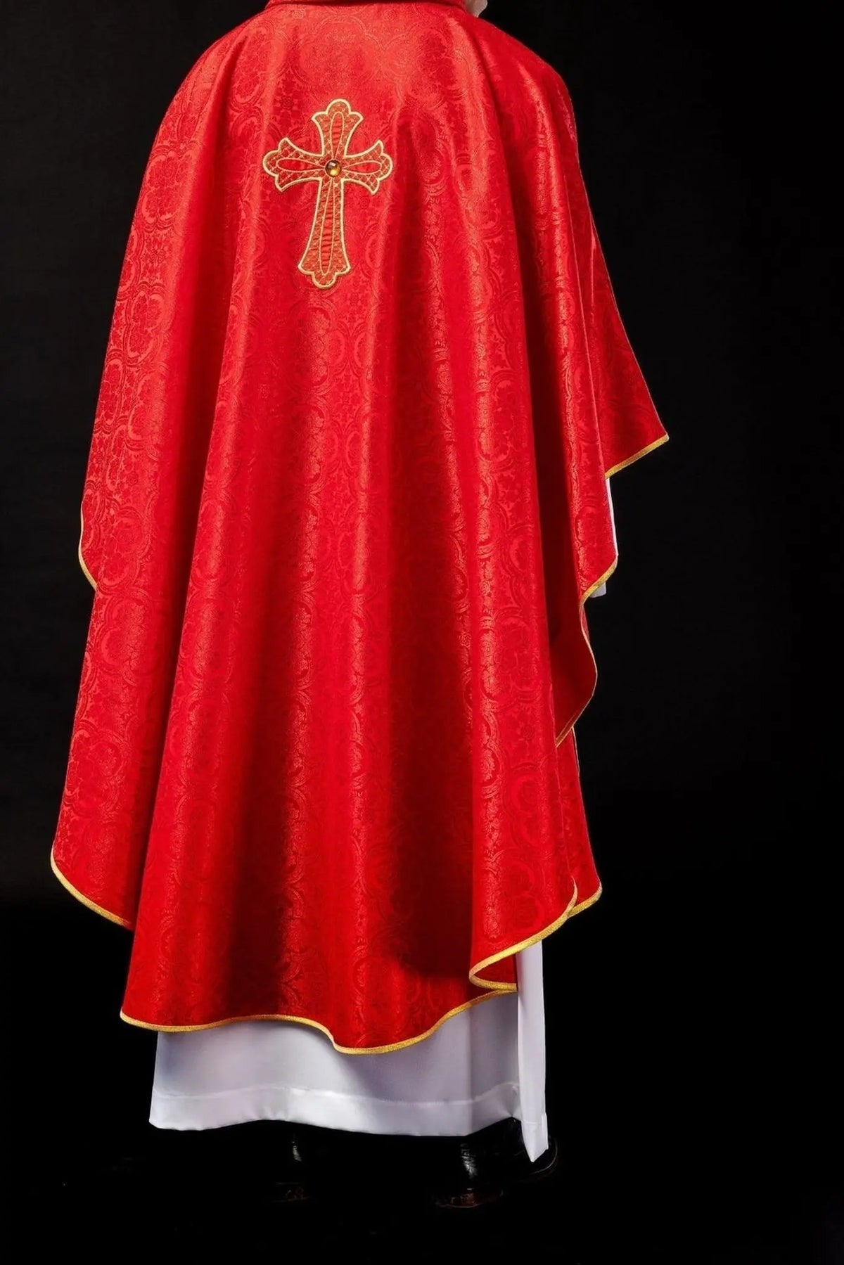 Red Embroidered Chasuble with Cross — front view