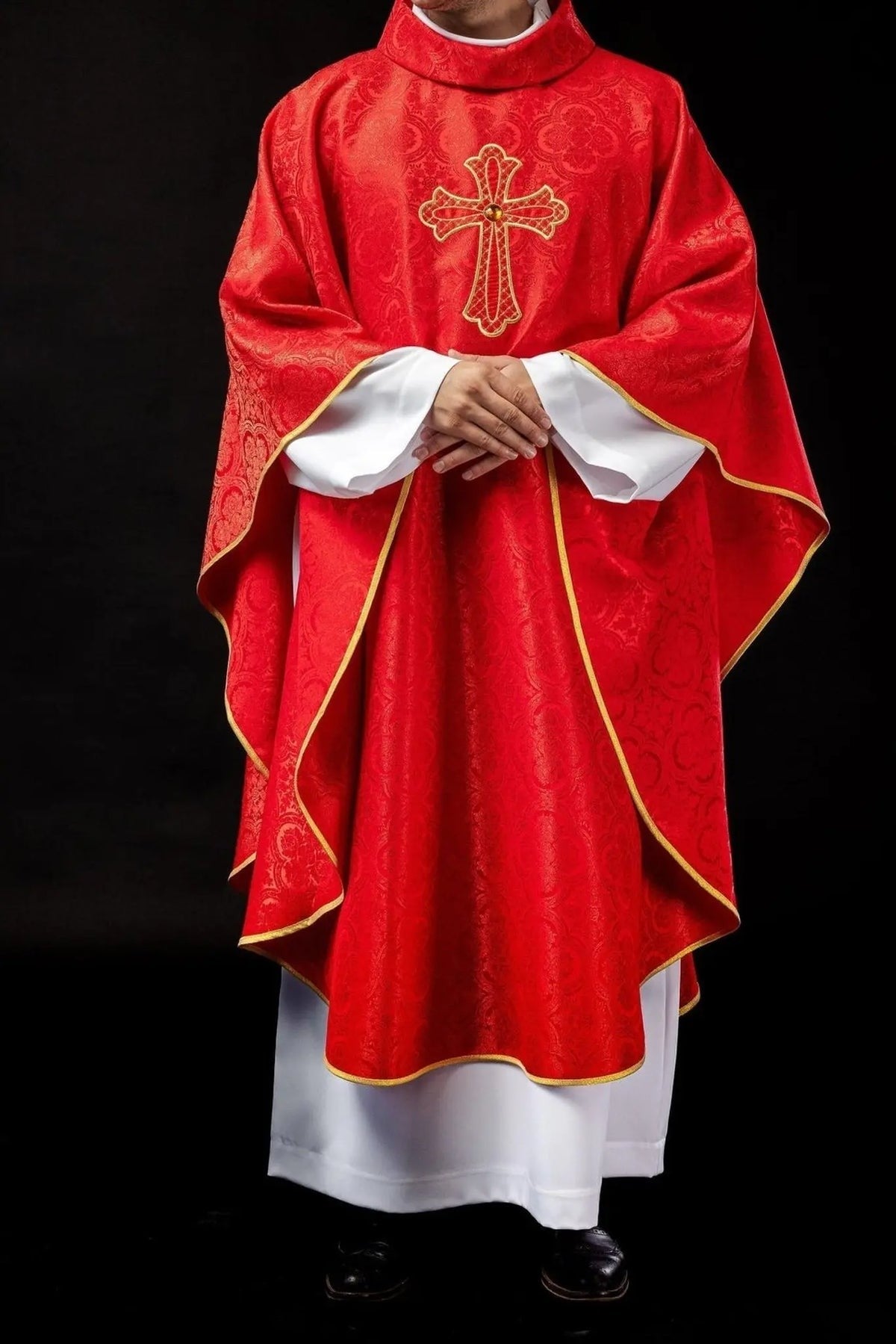 Red Embroidered Chasuble with Cross — back view