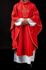Red Embroidered Chasuble with Cross — back view