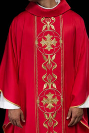 Red Embroidered Chasuble with Decorative Band — product view