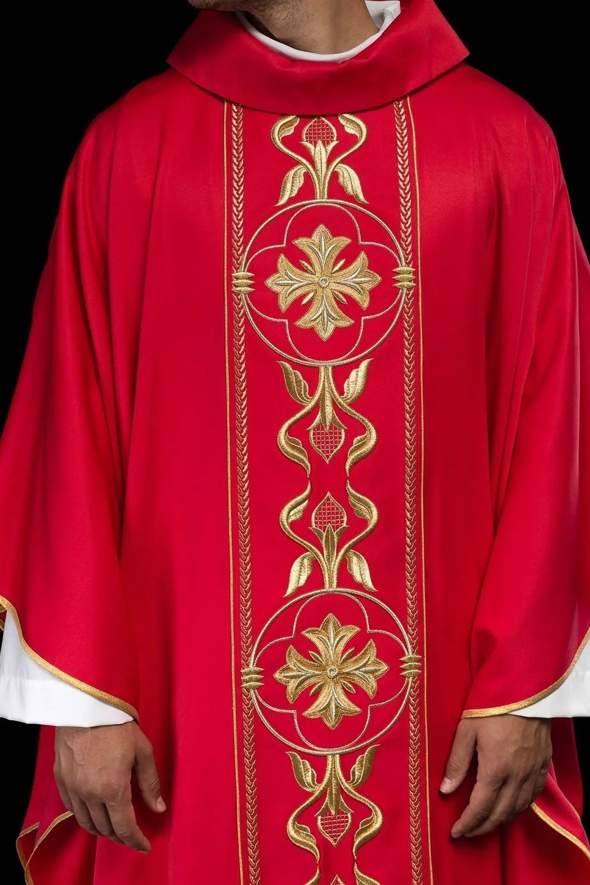 Red Embroidered Chasuble with Decorative Band — product view