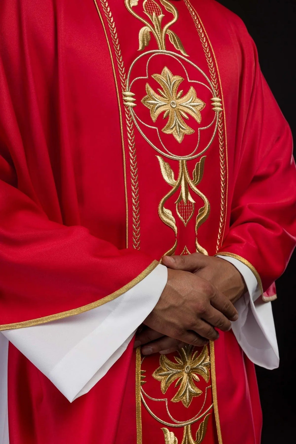 Red Embroidered Chasuble with Decorative Band — symbol detail