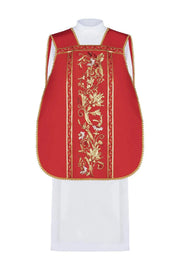 Red Roman Chasuble with Embroidered Eucharistic Chalice — product view