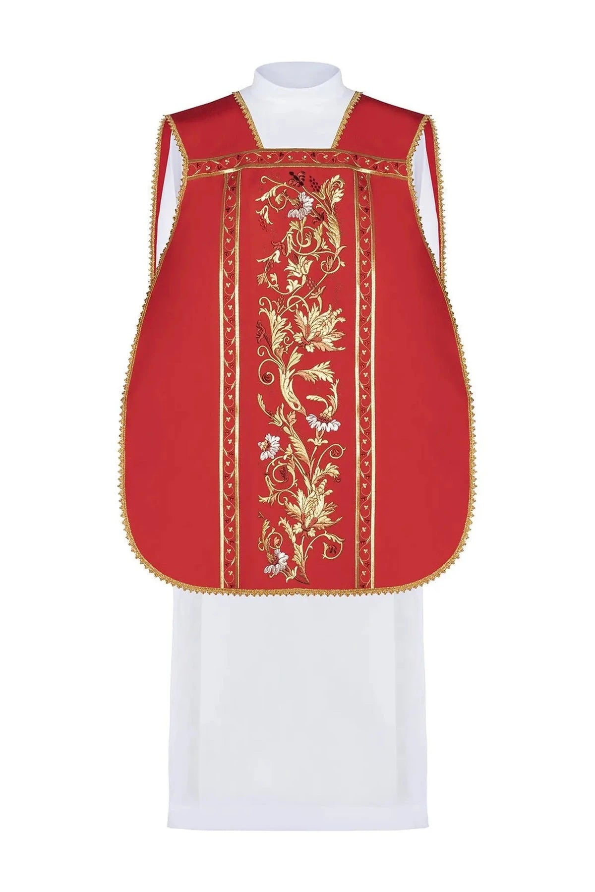 Red Roman Chasuble with Embroidered Eucharistic Chalice — product view
