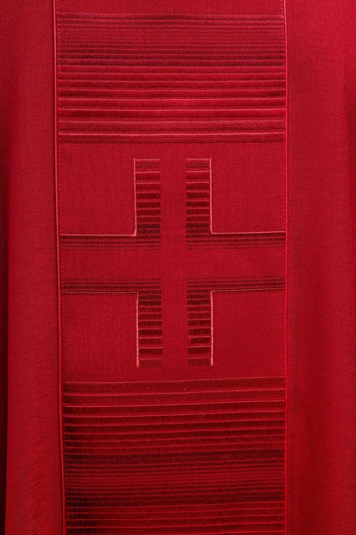 Red Satin Chasuble with Linear Cross Embroidery — Back view