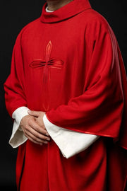 Red Satin Chasuble with Embroidered Cross — Product view