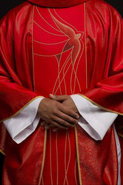 Richly Embroidered Red Chasuble in Lustrous Fabric — product view