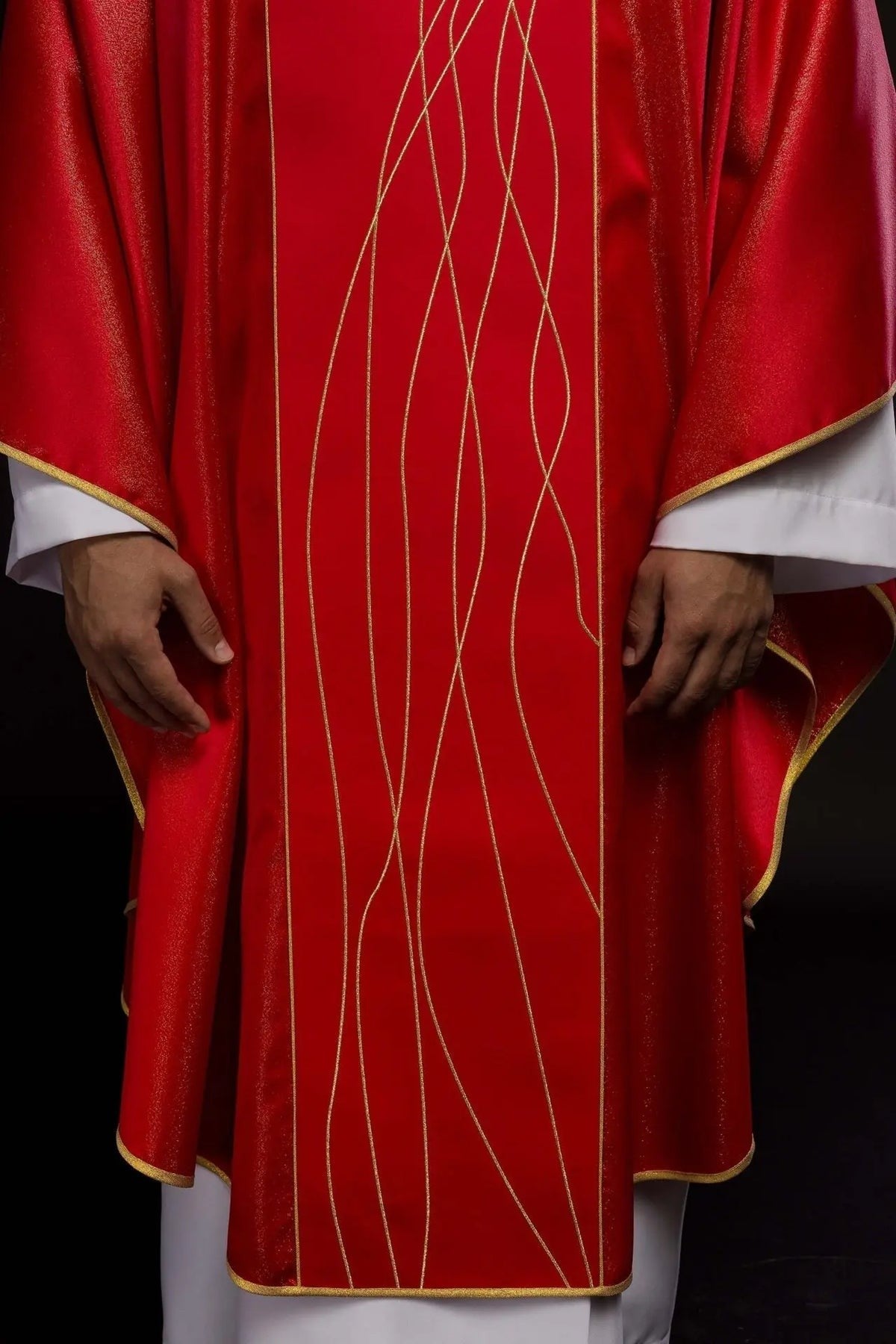 Richly Embroidered Red Chasuble in Lustrous Fabric — symbol detail