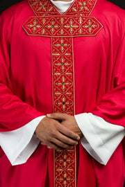 Richly Embroidered Red Chasuble with Red Stones — product view