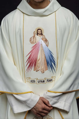 Ecru Divine Mercy chasuble – front view