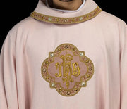 Pink Chasuble with Embroidered IHS Medallion - full view