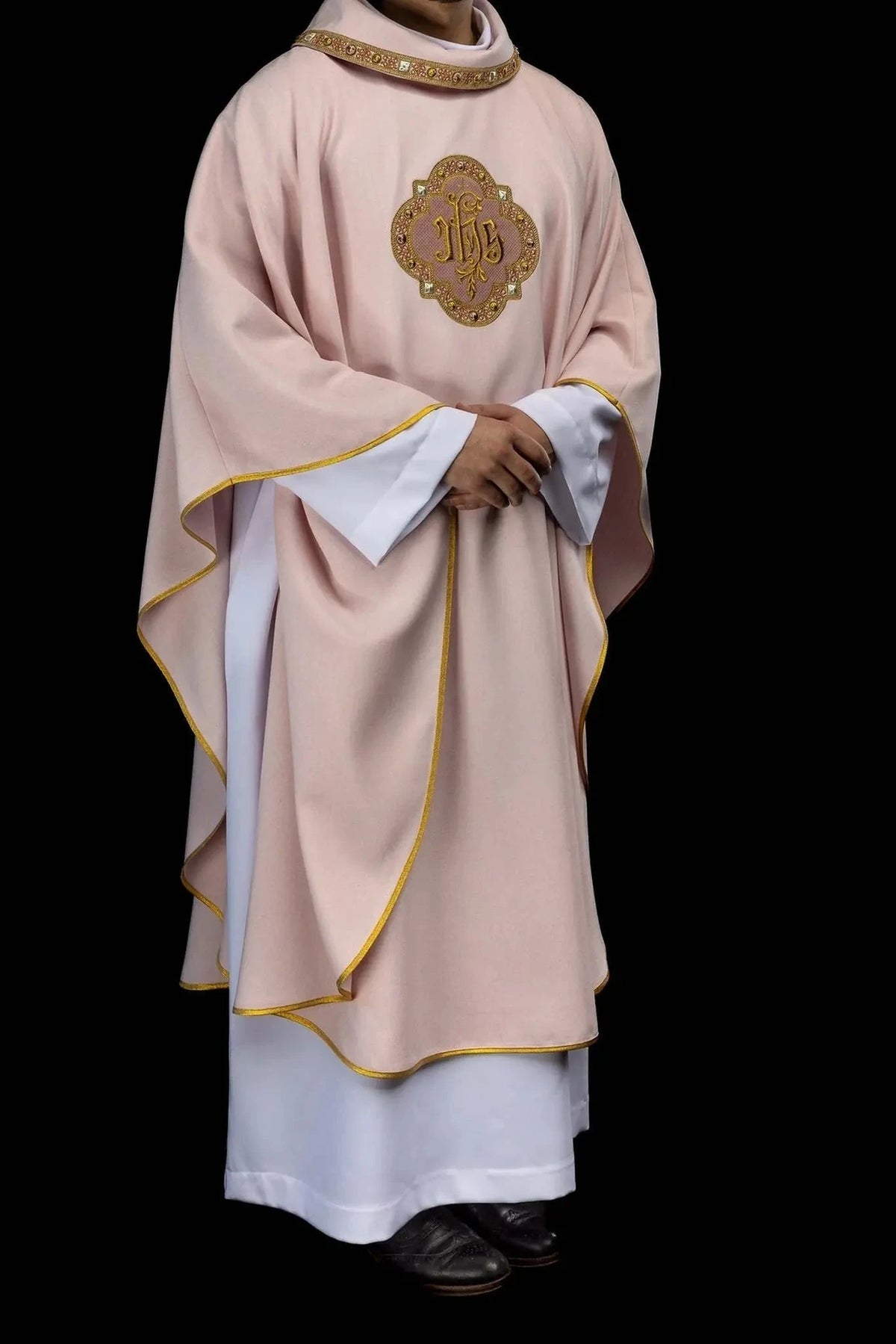 Pink Chasuble with Embroidered IHS Medallion - detail 2