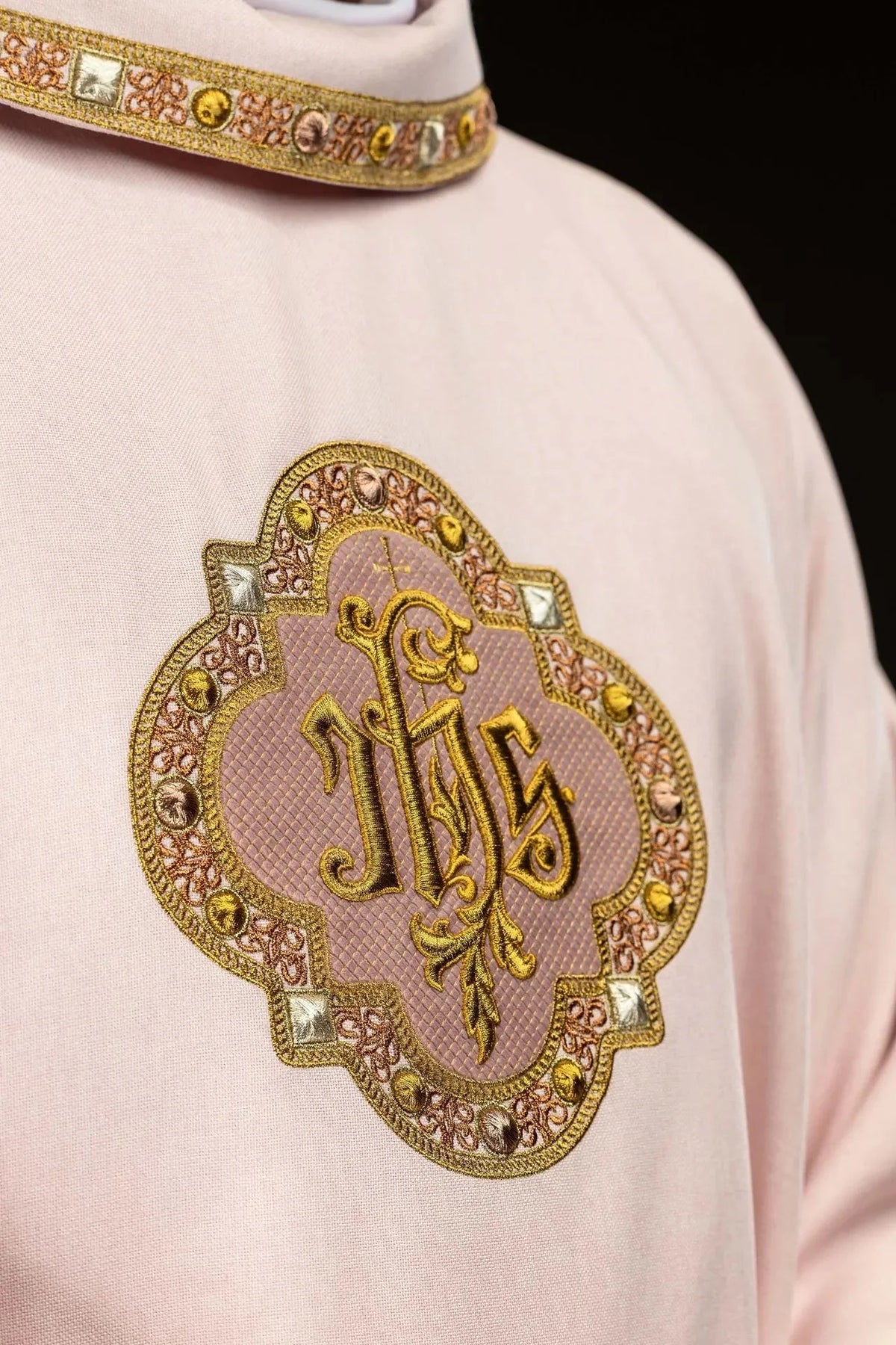 Pink Chasuble with Embroidered IHS Medallion - detail 3