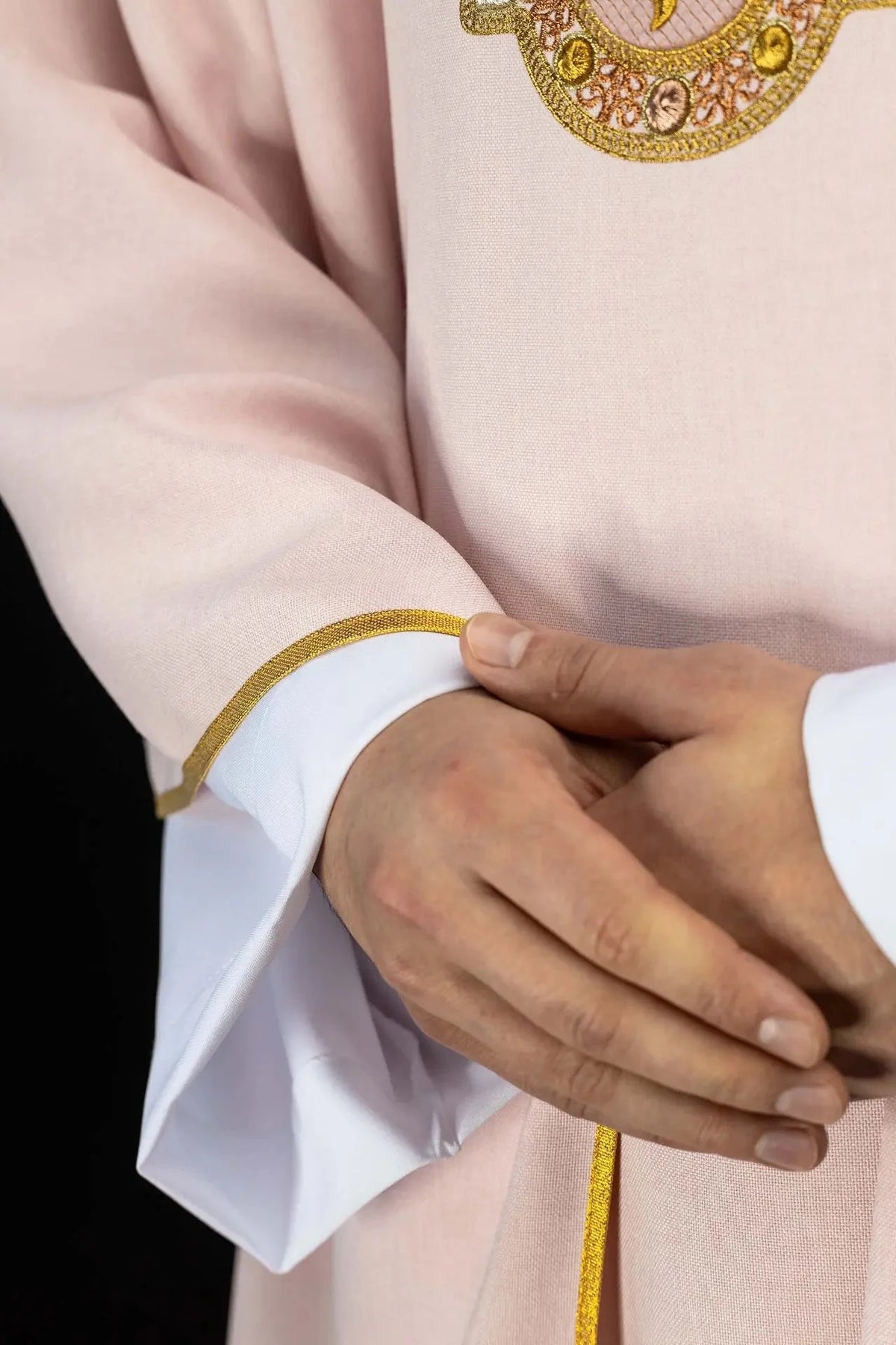 Pink Chasuble with Embroidered IHS Medallion - detail 4
