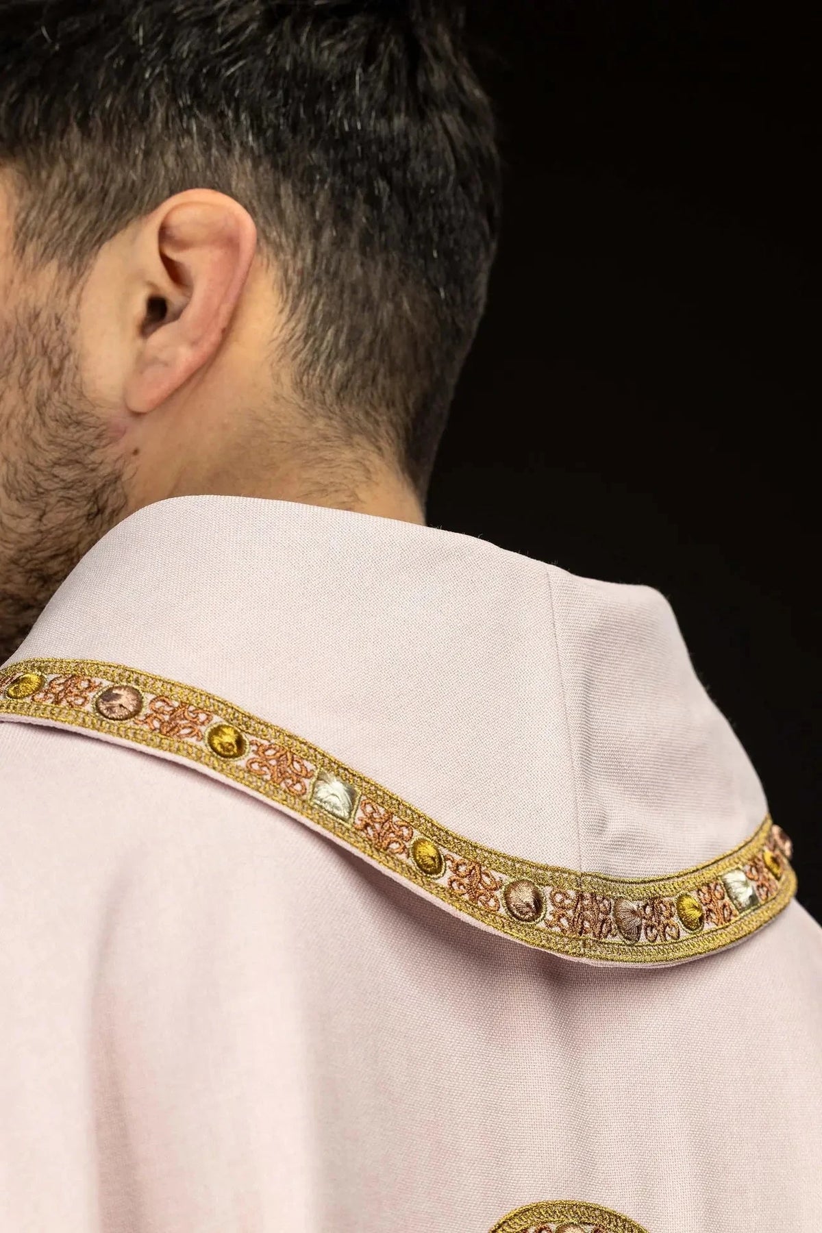 Pink Chasuble with Embroidered IHS Medallion - detail 6