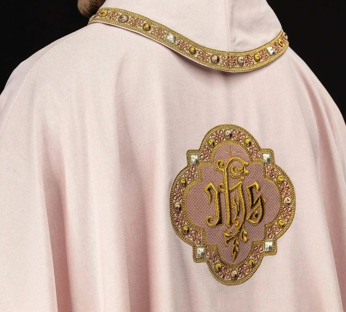 Pink Chasuble with Embroidered IHS Medallion - detail 7