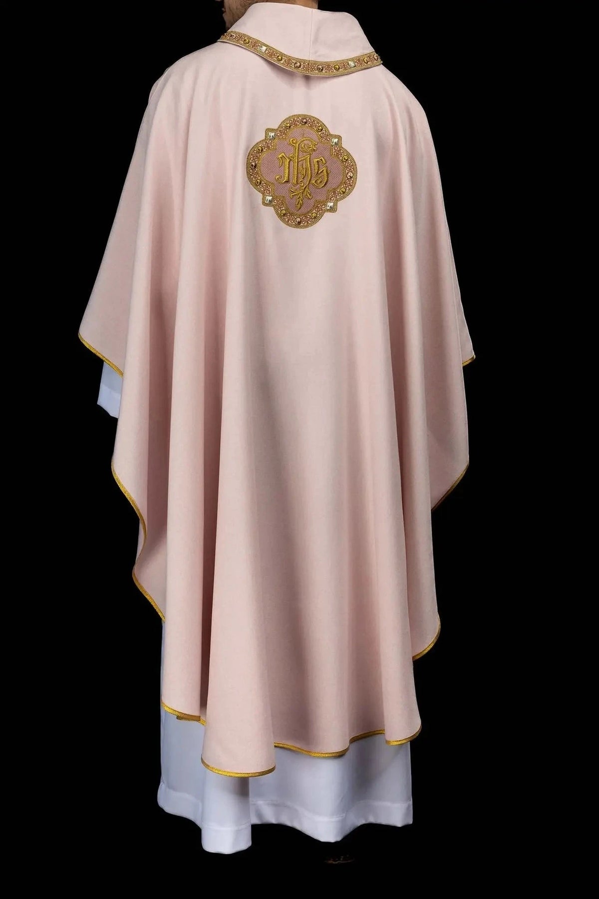 Pink Chasuble with Embroidered IHS Medallion - detail 8