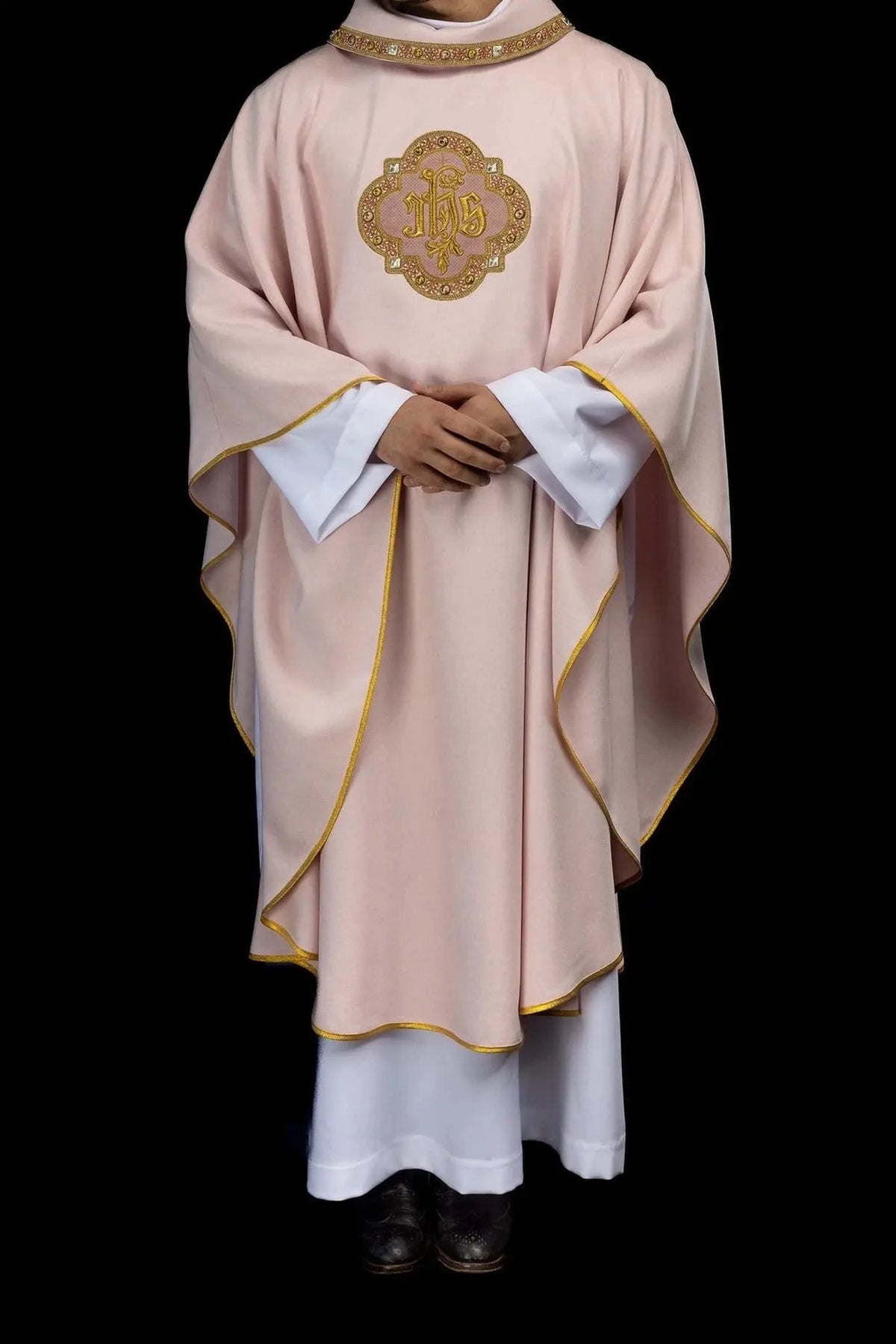 Pink Chasuble with Embroidered IHS Medallion - detail 9