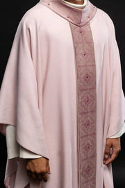 Pink Chasuble with Embroidered Ornamental Orphrey - full view