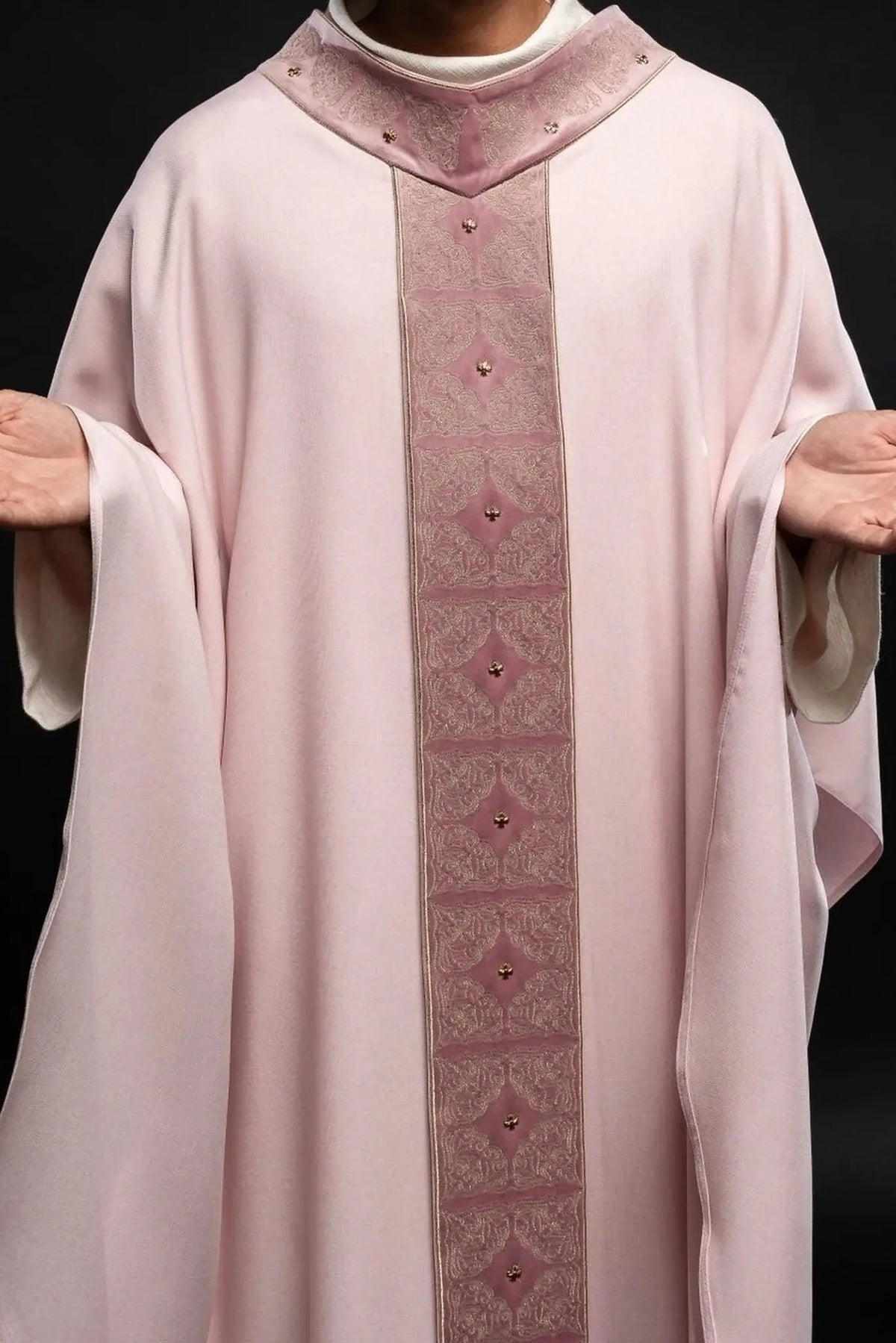 Pink Chasuble with Embroidered Ornamental Orphrey - detail 4