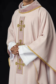 Pink Chasuble with Embroidered Crosses - full view