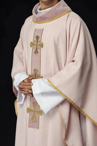 Pink Chasuble with Embroidered Crosses - full view