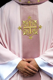 Pink Velvet Chasuble with Ornamental Cross - full view