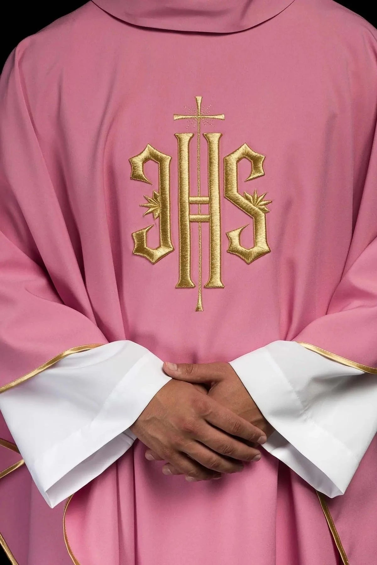 Pink Chasuble with Embroidered IHS - full view