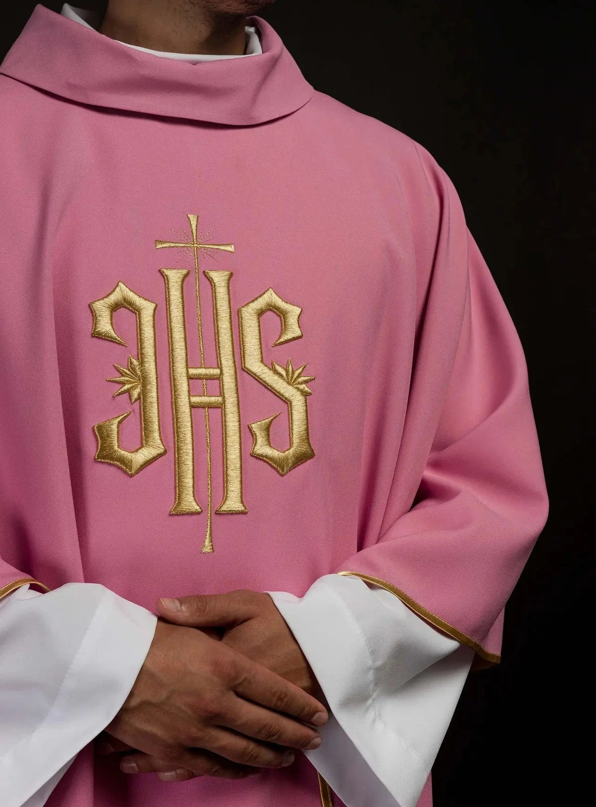 Pink Chasuble with Embroidered IHS - detail 3