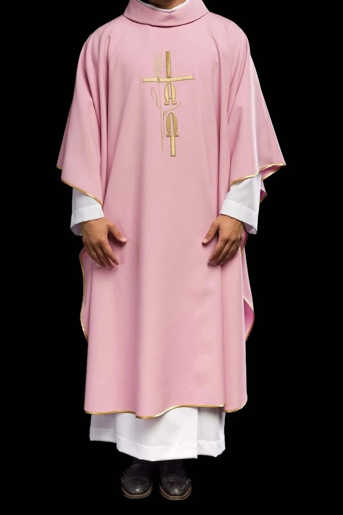 Pink Chasuble with Cross and IHS Embroidery - detail 2
