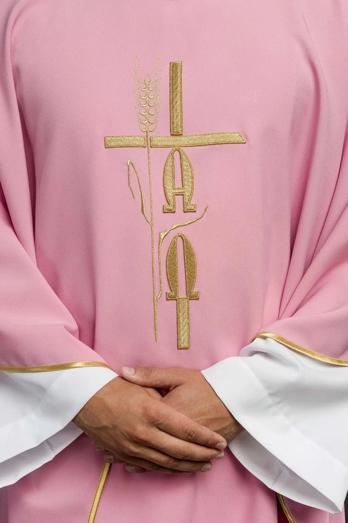 Pink Chasuble with Cross and IHS Embroidery - detail 3