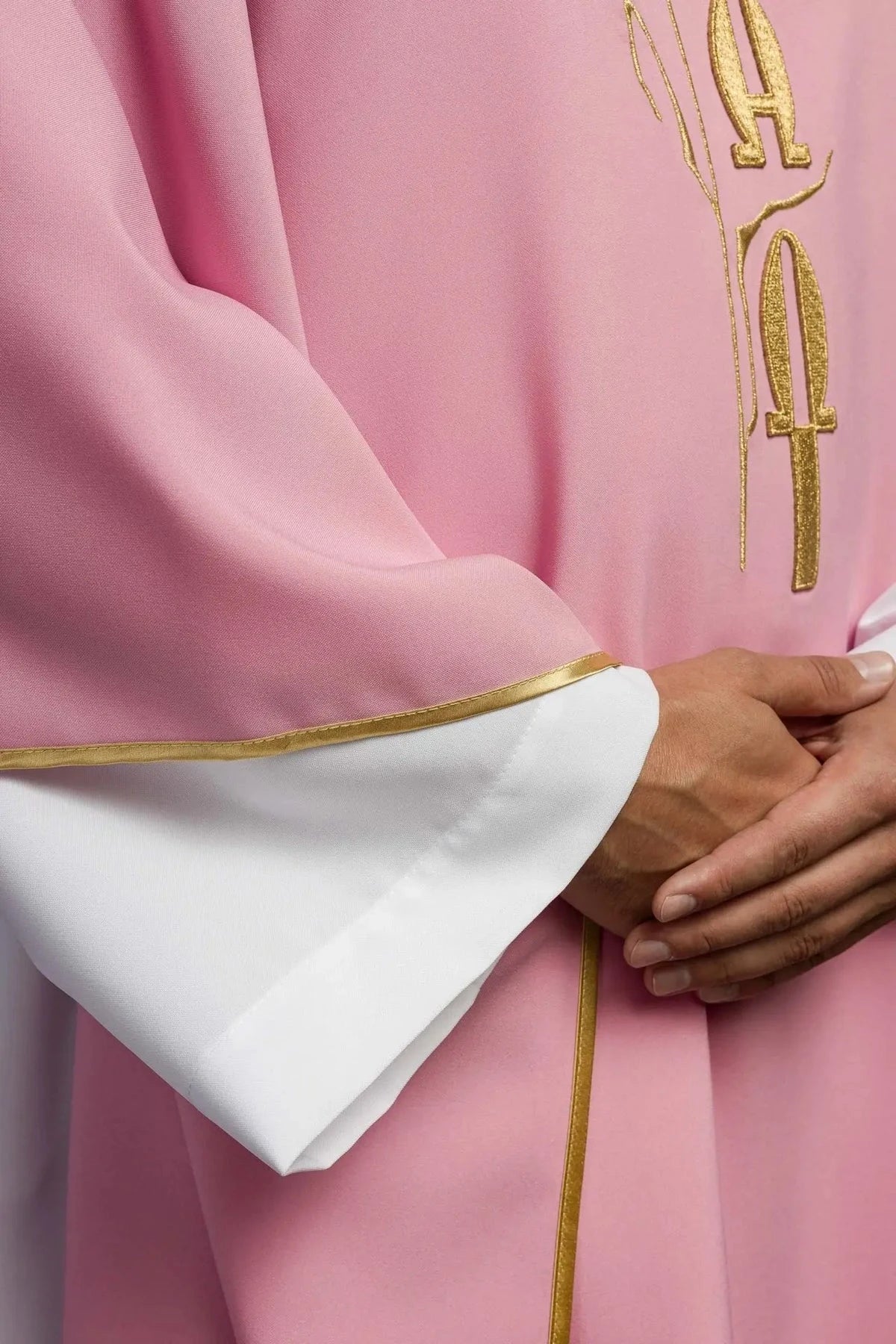 Pink Chasuble with Cross and IHS Embroidery - detail 4