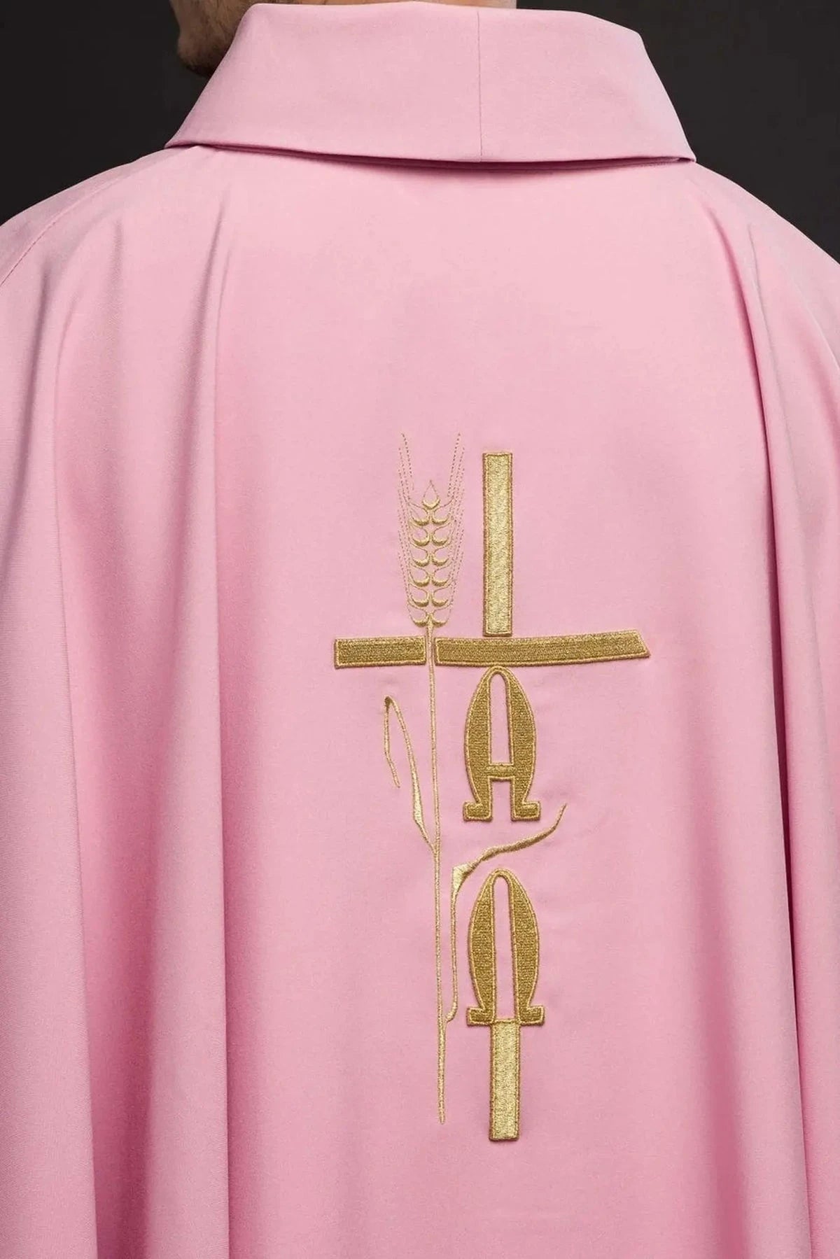 Pink Chasuble with Cross and IHS Embroidery - detail 6