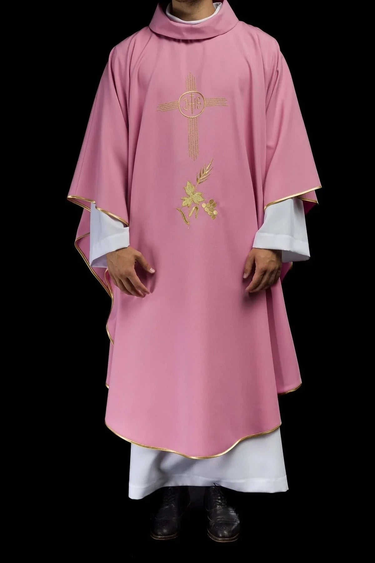 Pink Chasuble with Pink and Gold Cross Embroidery - detail 2