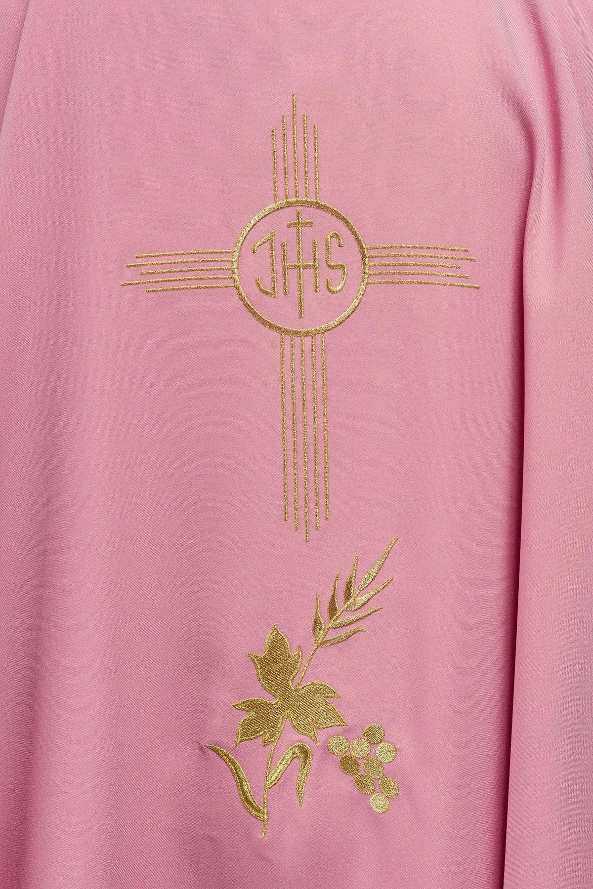 Pink Chasuble with Pink and Gold Cross Embroidery - detail 3