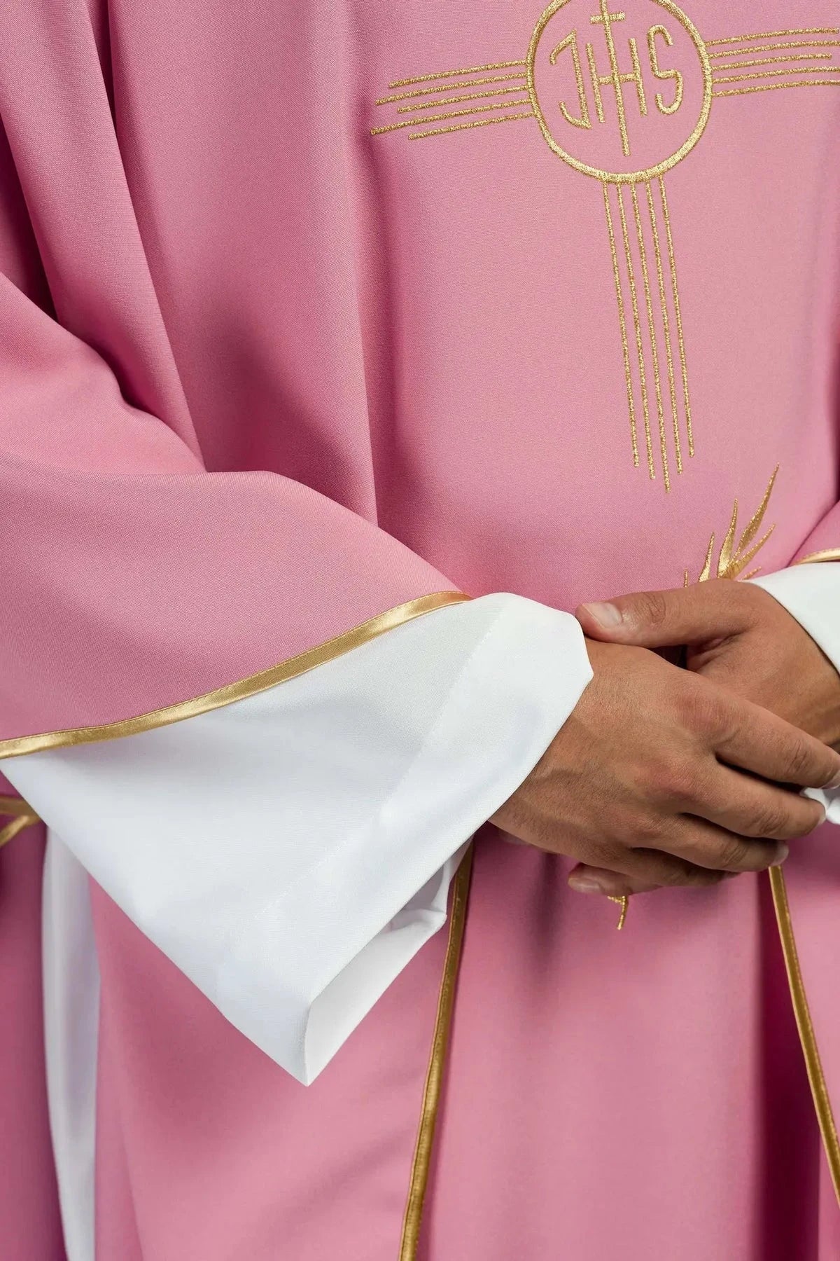 Pink Chasuble with Pink and Gold Cross Embroidery - detail 4