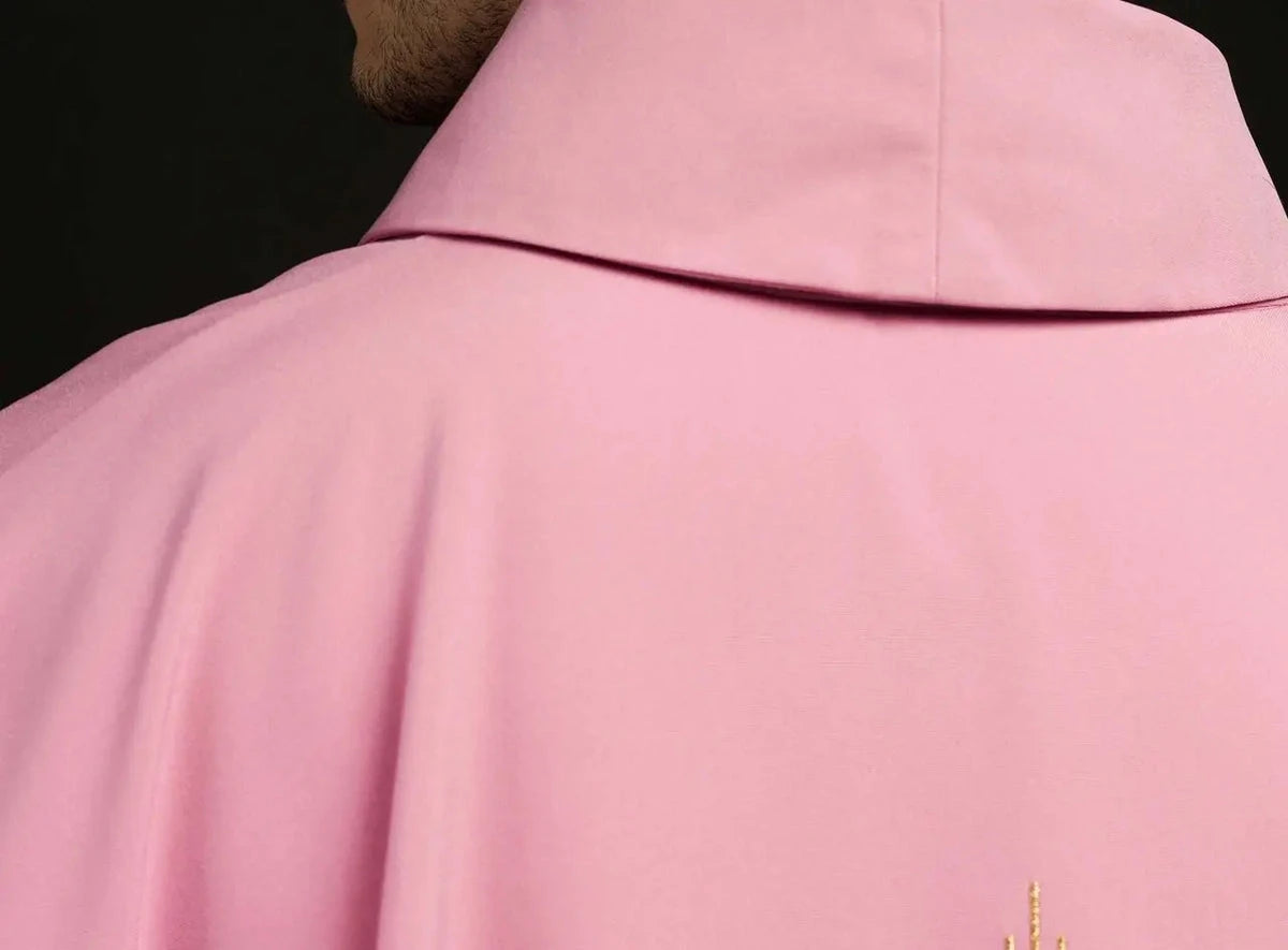 Pink Chasuble with Pink and Gold Cross Embroidery - detail 5