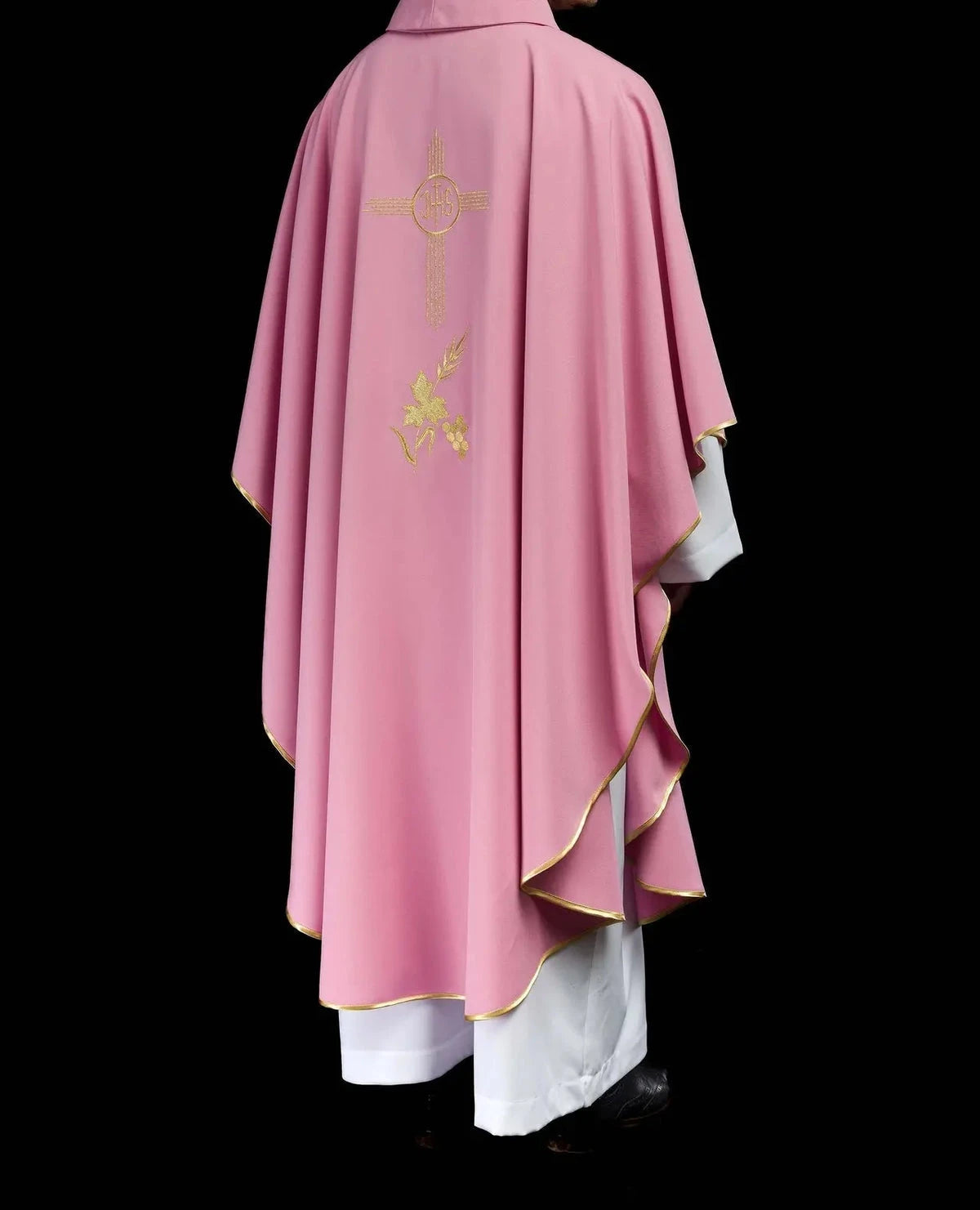 Pink Chasuble with Pink and Gold Cross Embroidery - detail 6
