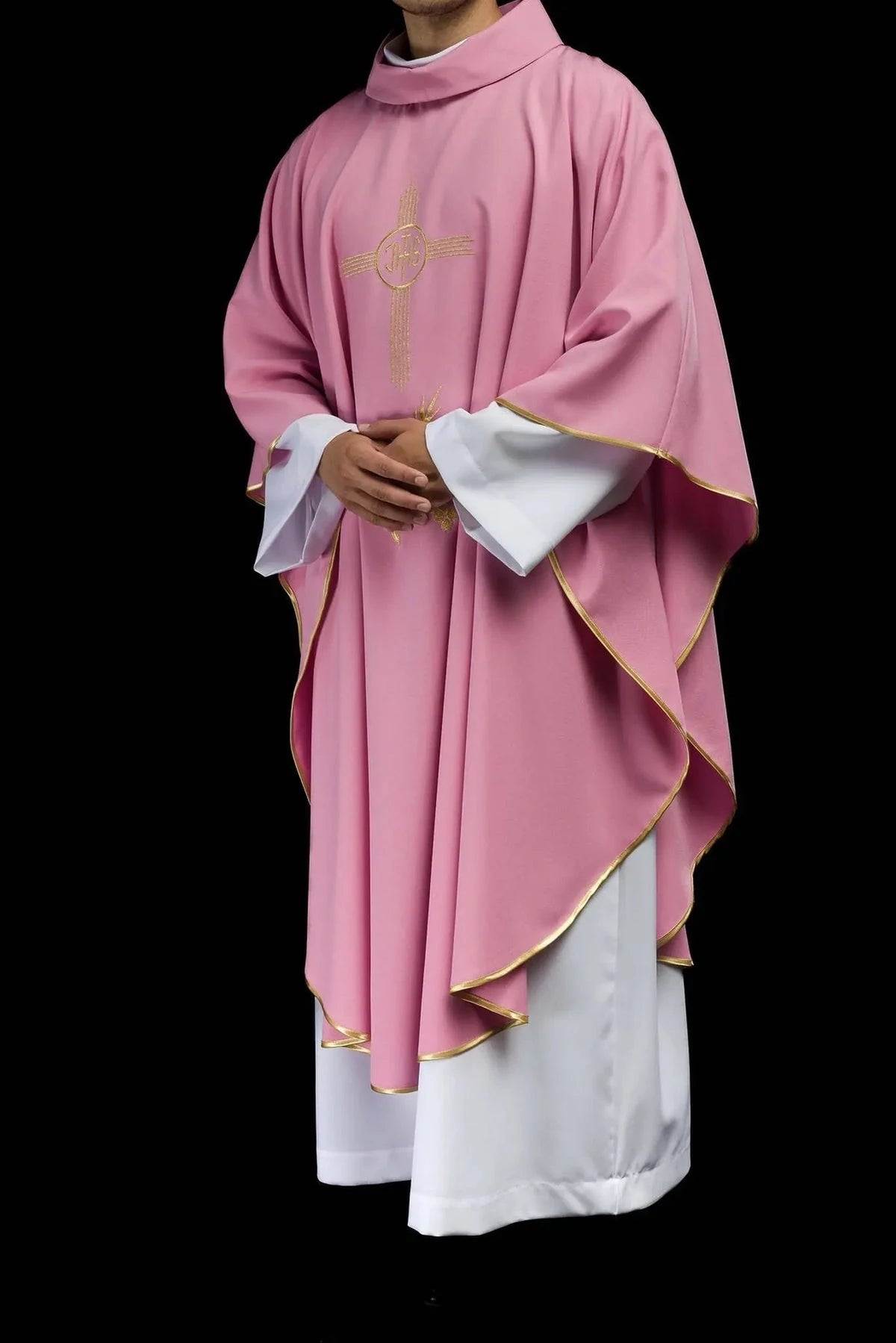 Pink Chasuble with Pink and Gold Cross Embroidery - detail 7