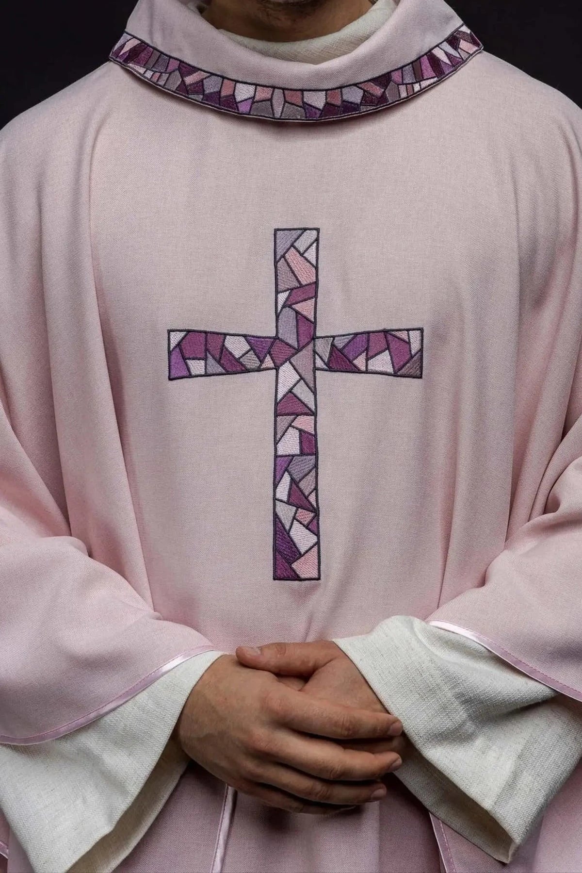 Pink Chasuble with Mosaic Cross Embroidery - Variant III - full view