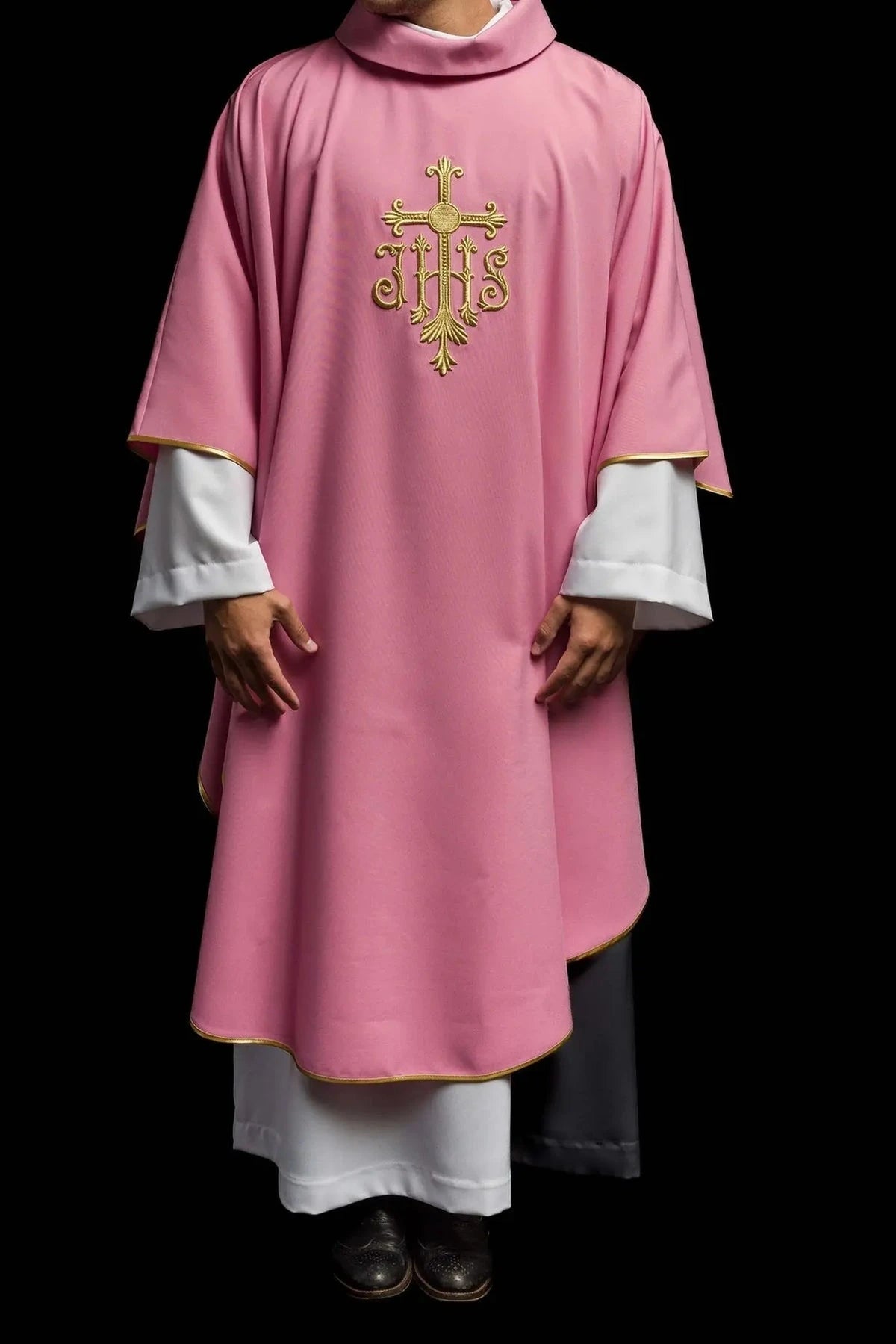 Pink Chasuble with Raised JHS Embroidery - detail 2