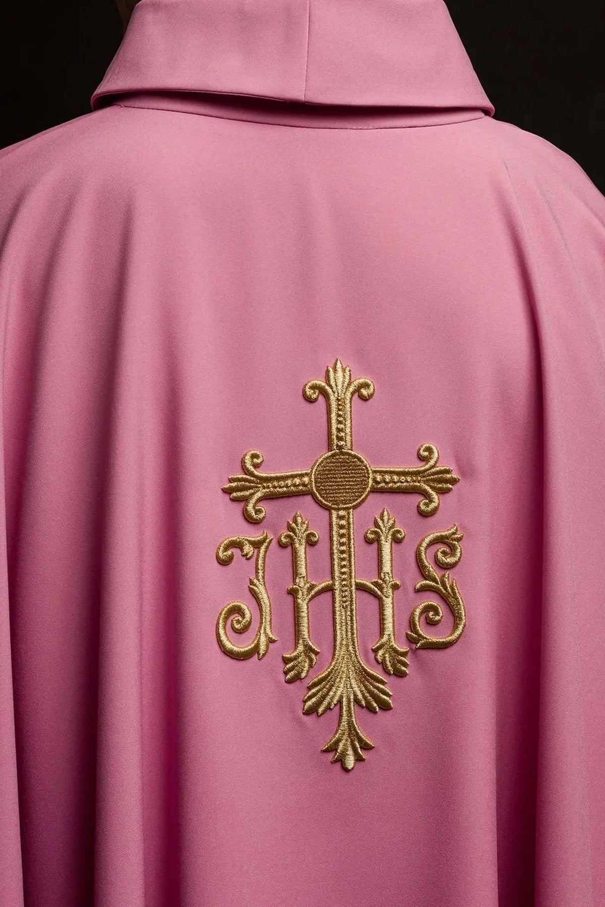 Pink Chasuble with Raised JHS Embroidery - detail 7
