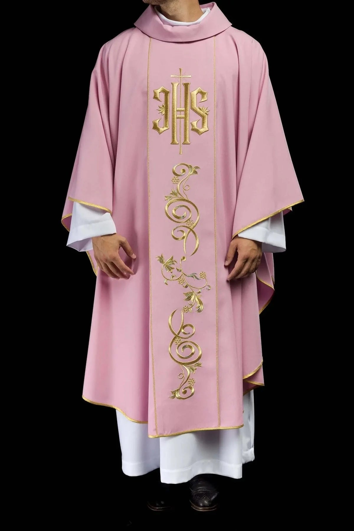 Pink Chasuble with Ornamental IHS Embroidery - detail 2