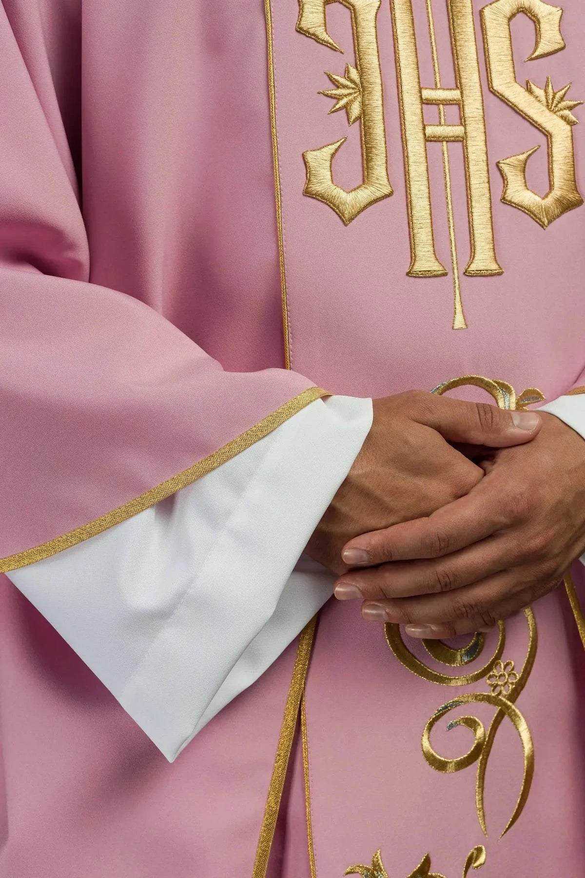 Pink Chasuble with Ornamental IHS Embroidery - detail 4