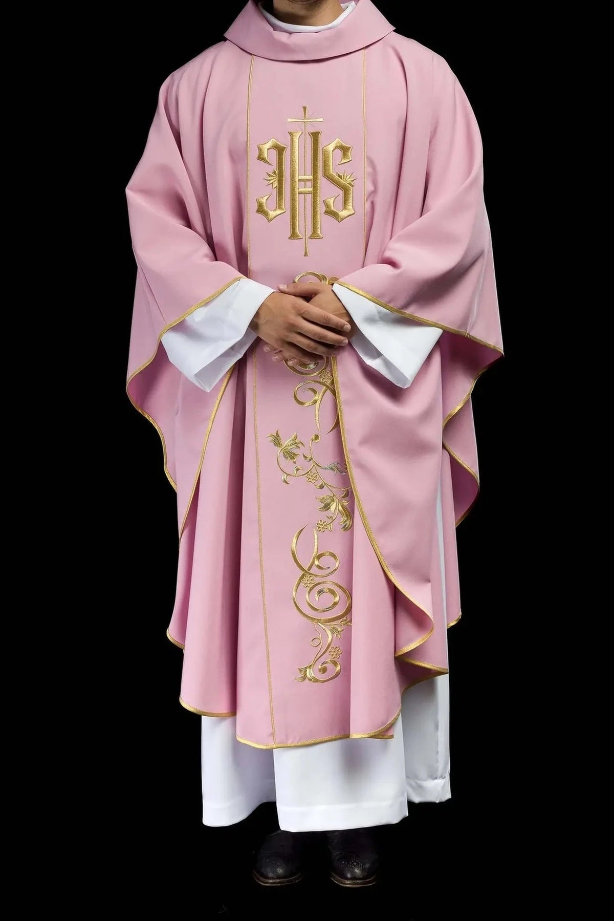 Pink Chasuble with Ornamental IHS Embroidery - detail 9